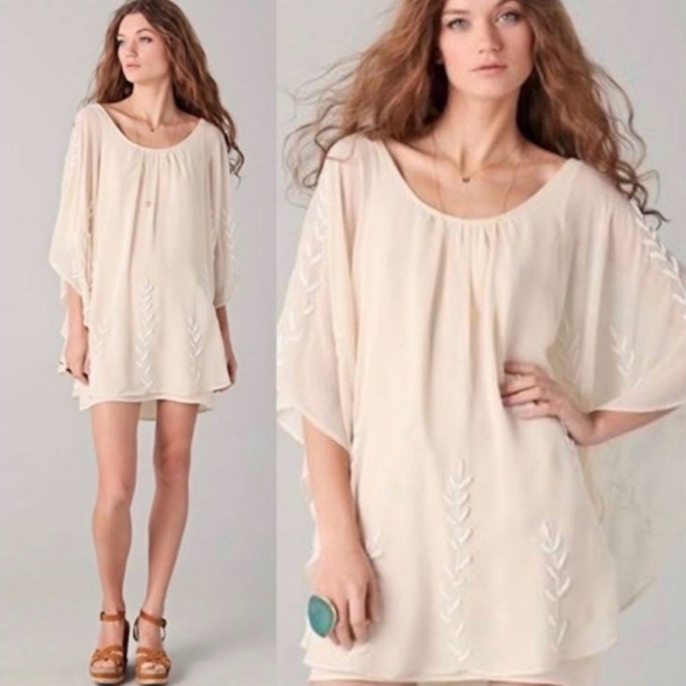 Free People Embellished Cape Dress beaded bohemian pointed cape mini dress tunic